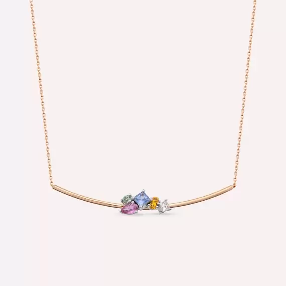 Lily 0.81 CT Multicolor Sapphire and Diamond Rose Gold Necklace - 1
