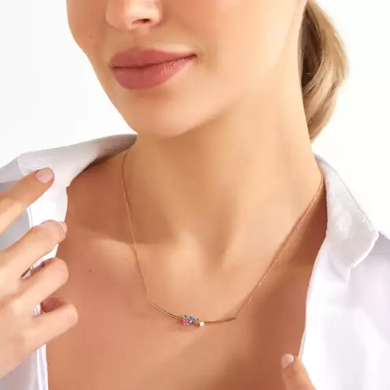 Lily 0.81 CT Multicolor Sapphire and Diamond Rose Gold Necklace - 2