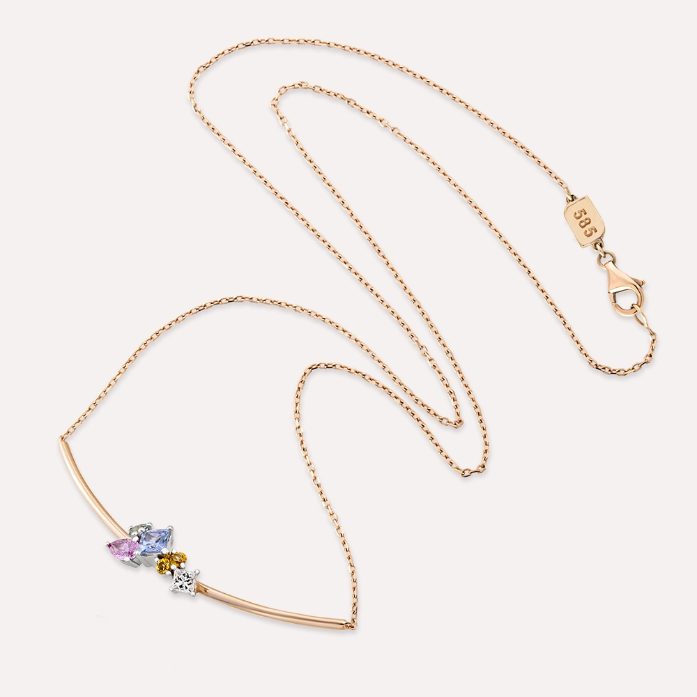 Lily 0.81 CT Multicolor Sapphire and Diamond Rose Gold Necklace - 3