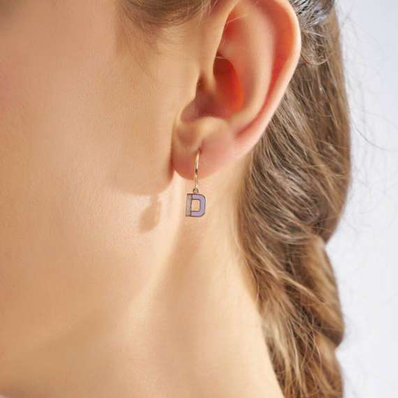 Lily Enamel and Diamond D Letter Single Dangling Earring - 2