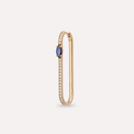 Lina Blue Safir ve Pırlanta Taşlı Rose Altın Tek Küpe - 1