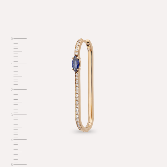 Lina Blue Safir ve Pırlanta Taşlı Rose Altın Tek Küpe - 3