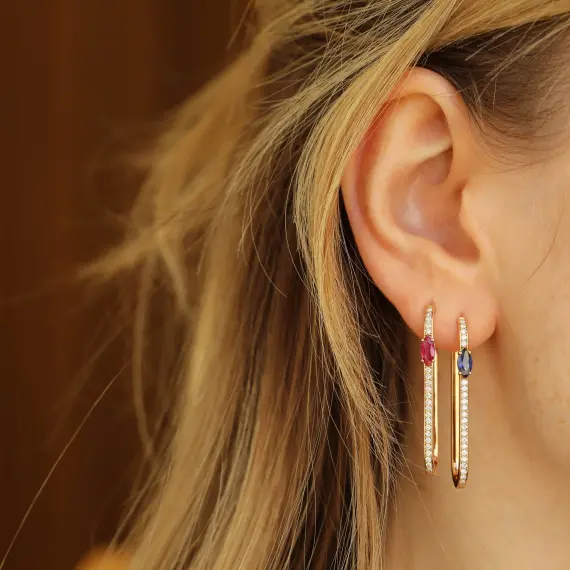 Lina Blue Sapphire and Diamond Rose Gold Single Earring - 2