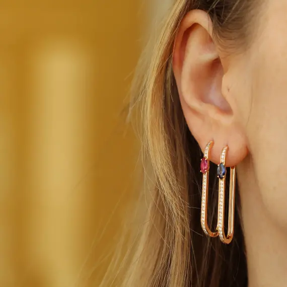 Lina Ruby and Diamond Rose Gold Single Earring - 2