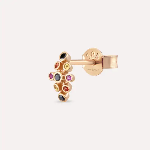 Lindi 0.14 CT Black Diamond and Multicolor Sapphire Rose Gold Earring - 3