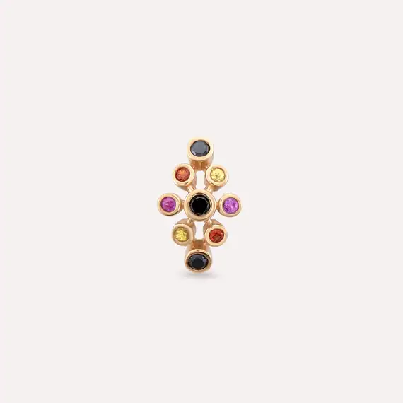 Lindi 0.14 CT Black Diamond and Multicolor Sapphire Rose Gold Earring - 1