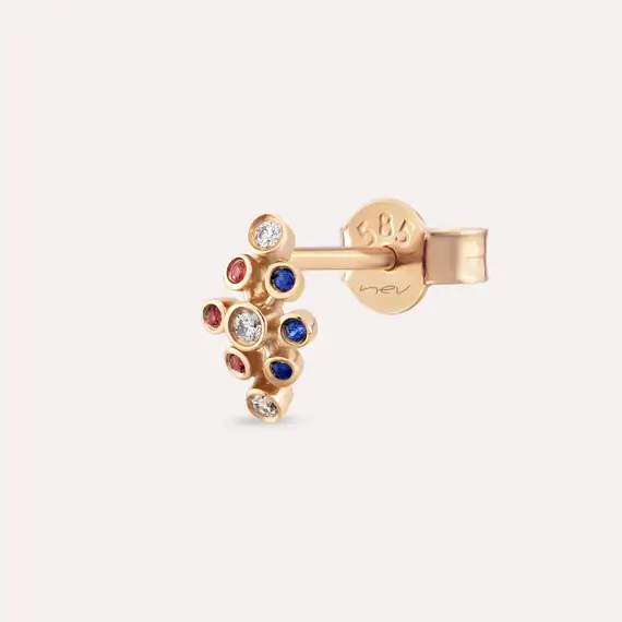 Lindi 0.14 CT Multicolor Sapphire and Diamond Rose Gold Single Earring - 1