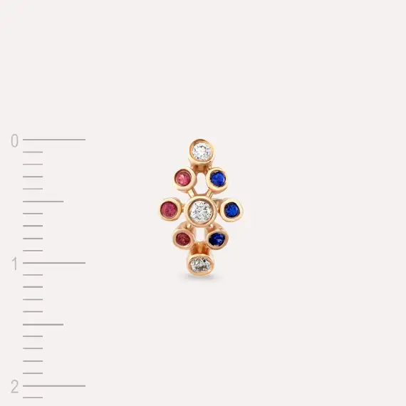 Lindi 0.14 CT Pırlanta ve Multicolor Safir Taşlı Rose Altın Tek Küpe - 3