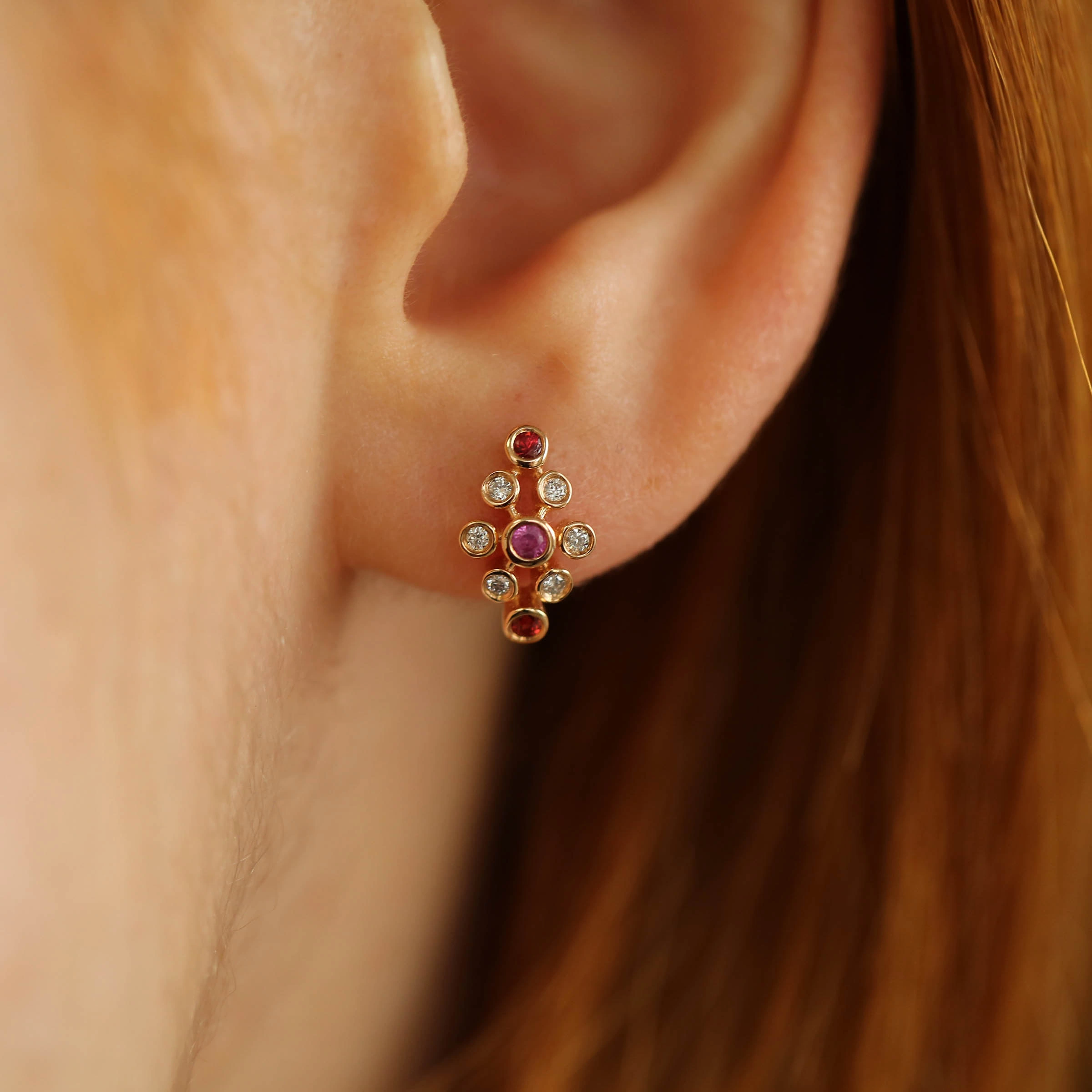 Lindi Diamond and Multicolor Sapphire Rose Gold Earring - 2