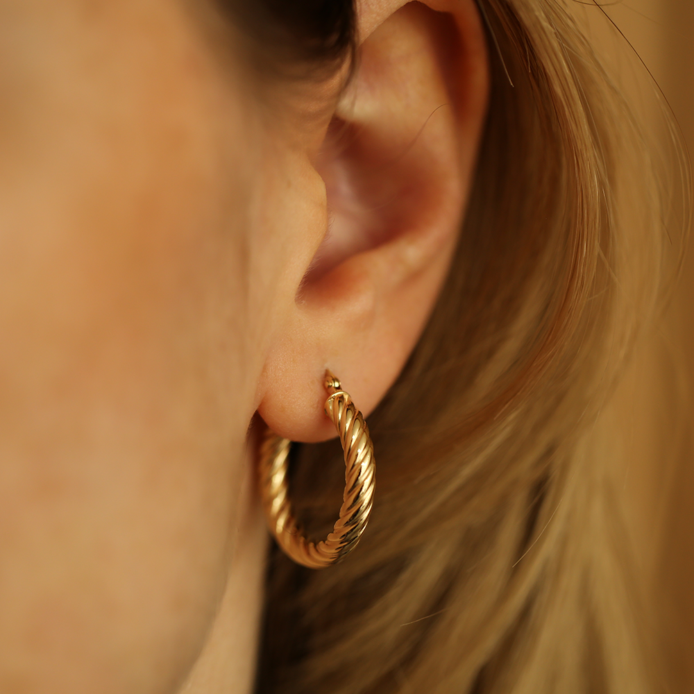Linear Bold Mini Yellow Gold Hoop Earring - 4
