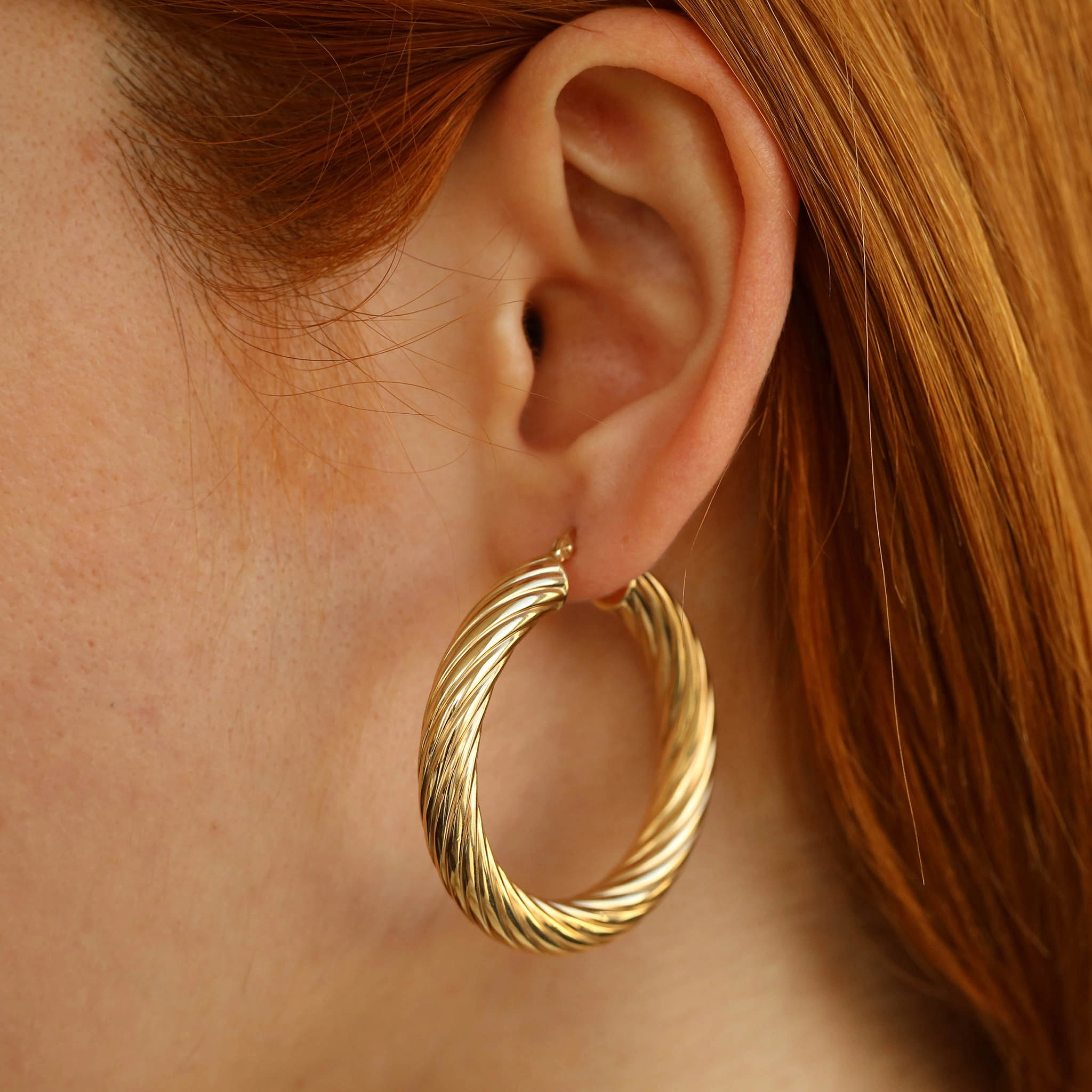 Linear Bold Yellow Gold Hoop Earring - 3