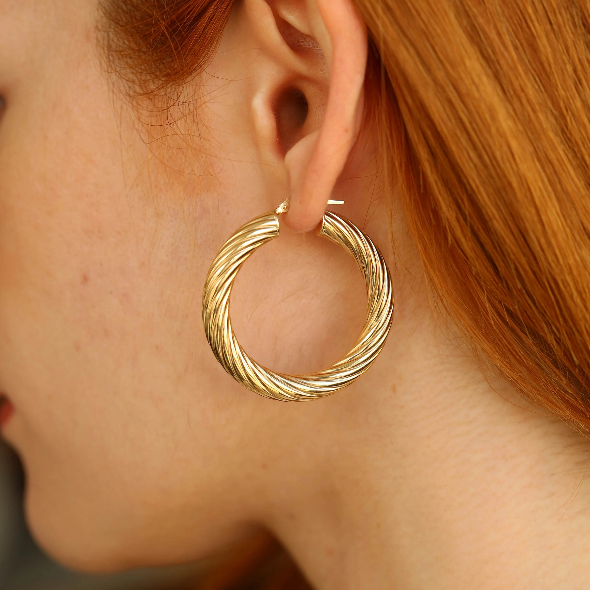 Linear Bold Yellow Gold Hoop Earring - 1