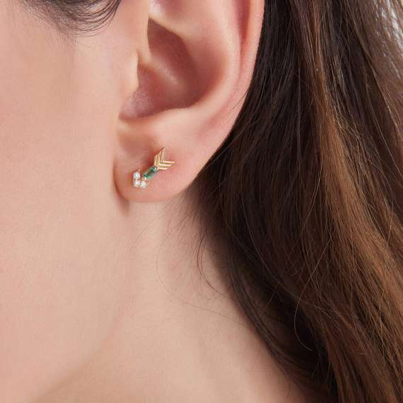 Little Arrow 0.26 CT Emerald and Diamond Earring - 2