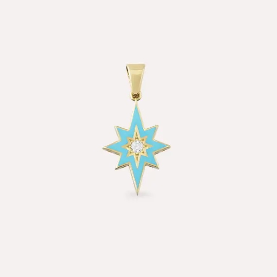 Lodestar Turqouise Enamel Yellow Gold Pendant - 1