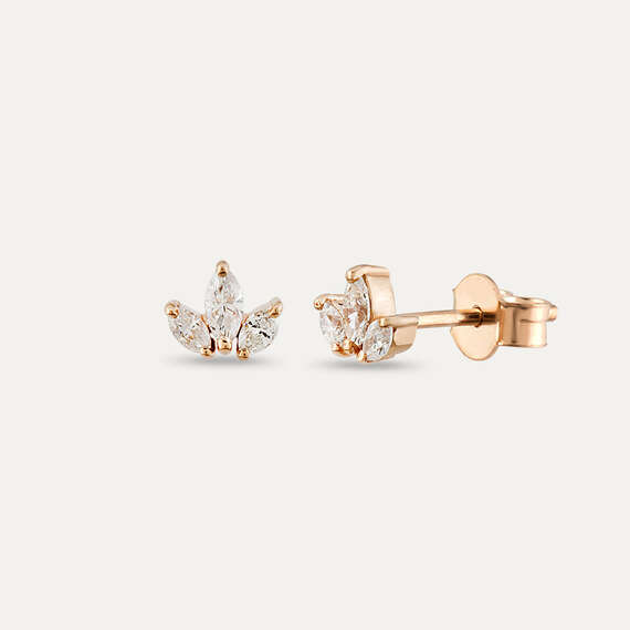 Lotus 0.25 CT Markiz Kesim Pırlanta Taşlı Rose Altın Küpe - 1