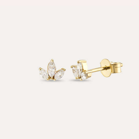 Lotus 0.25 CT Markiz Kesim Pırlanta Taşlı Sarı Altın Küpe - 1