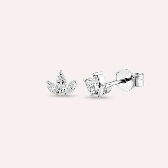 Lotus 0.25 CT Markiz Kesim Pırlanta Taşlı Beyaz Altın Küpe - 1