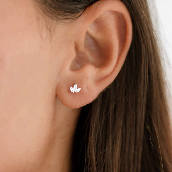Lotus 0.25 CT Markiz Kesim Pırlanta Taşlı Beyaz Altın Küpe - 2