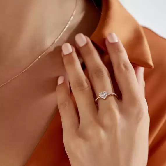 Love 0.15 CT Pırlanta Taşlı Rose Altın Yüzük - 4