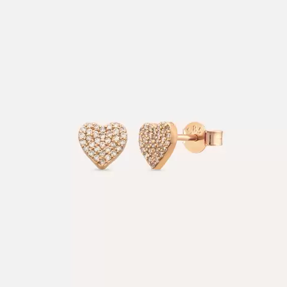 Love 0.30 CT Pırlanta Taşlı Rose Altın Küpe - 3