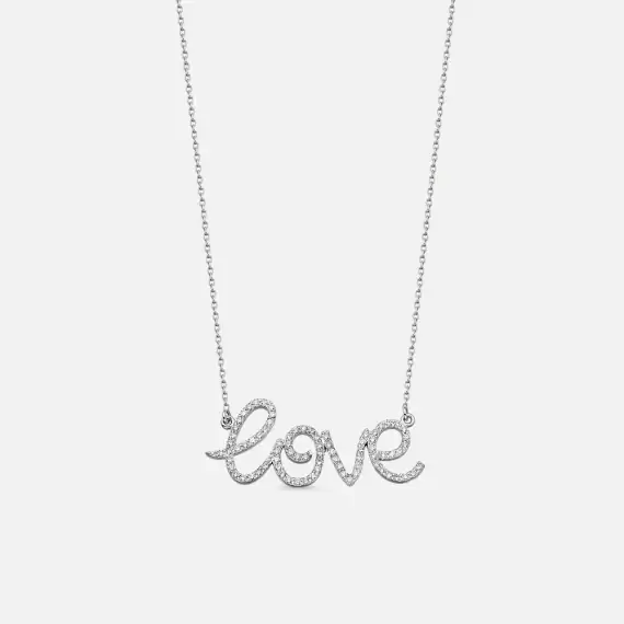 Love 0.51 CT Pırlanta Taşlı Beyaz Altın Kolye - 1