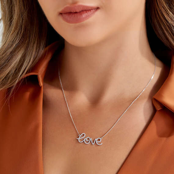 Love 0.51 CT Pırlanta Taşlı Beyaz Altın Kolye - 2