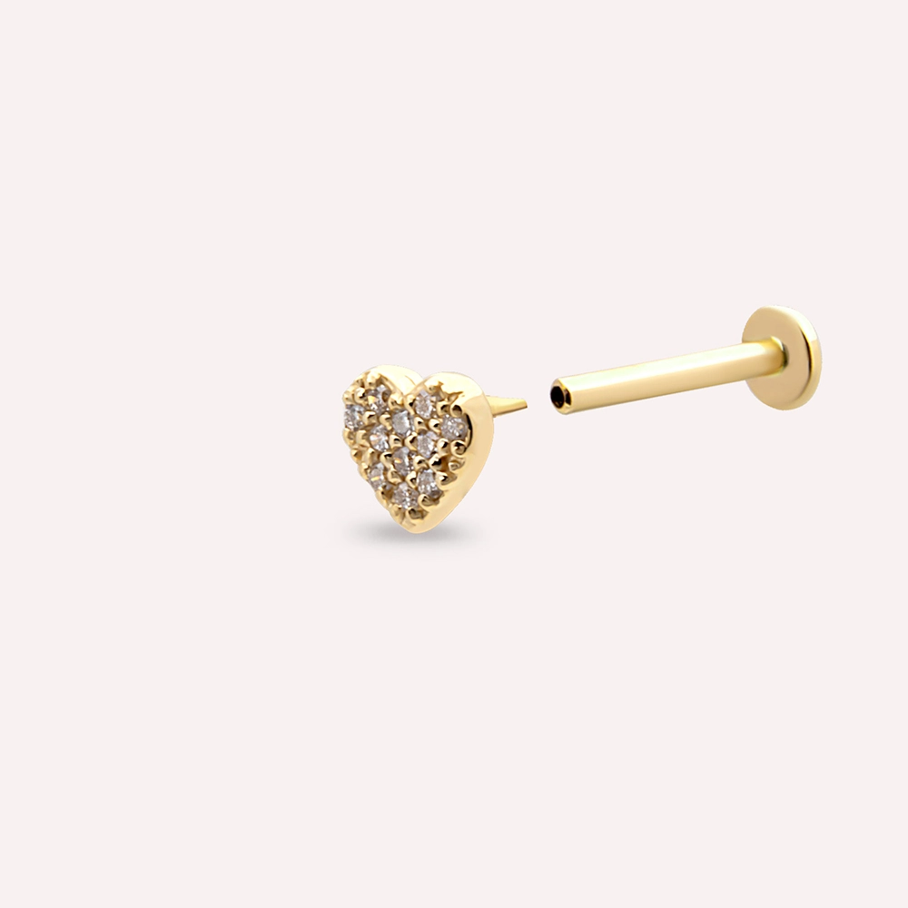 Love Pırlanta Taşlı Sarı Altın Piercing - 4
