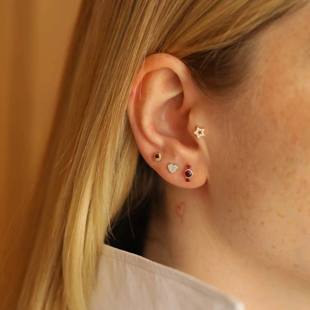 Love Pırlanta Taşlı Sarı Altın Piercing - 3