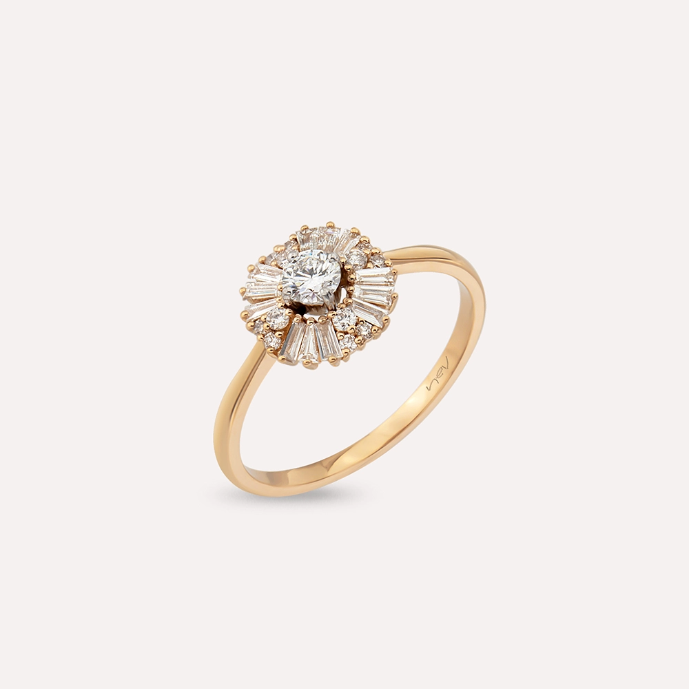 Luisa 0.47 CT Trapez Kesim Pırlanta Taşlı Rose Altın Yüzük - 4