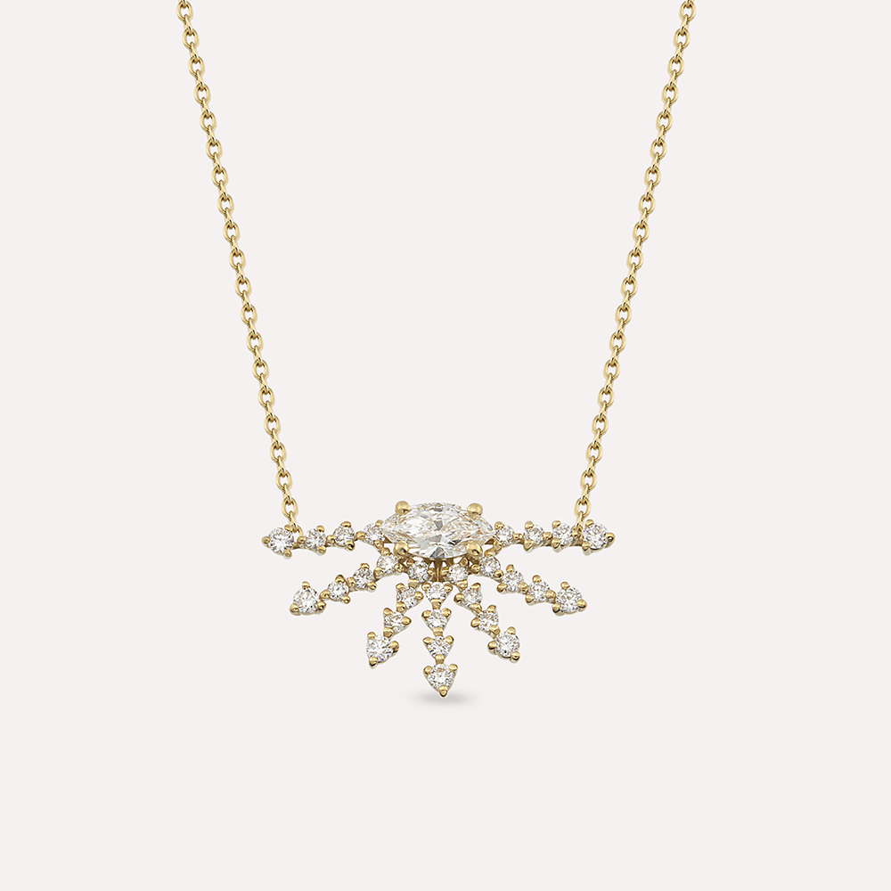 Lumiere 0.63 CT Marquise Cut Diamond Yellow Gold Necklace - 2