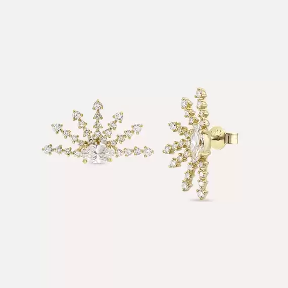 Lumiere 1.28 CT Marquise Cut Diamond Yellow Gold Earring - 1