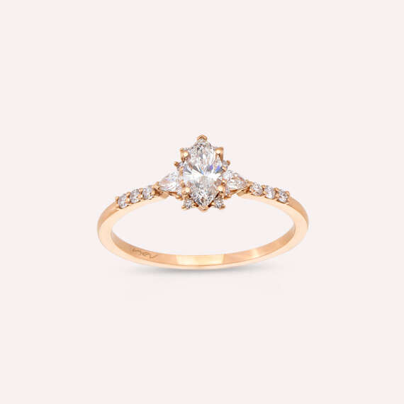 Lumino 0.54 CT Markiz ve Damla Kesim Pırlanta Taşlı Rose Altın Yüzük - 1
