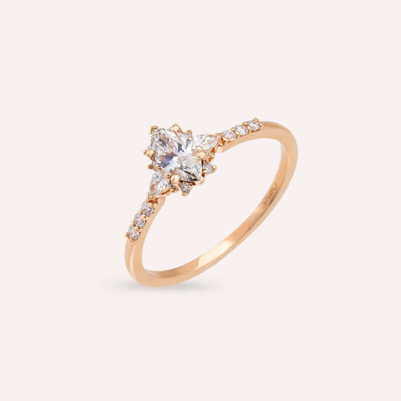 Lumino 0.54 CT Markiz ve Damla Kesim Pırlanta Taşlı Rose Altın Yüzük - 3