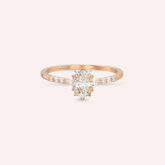 Lumino 0.54 CT Markiz ve Damla Kesim Pırlanta Taşlı Rose Altın Yüzük - 4