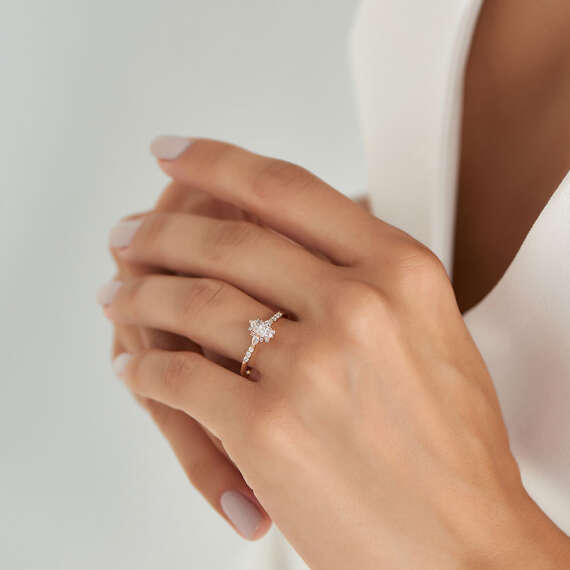 Lumino 0.54 CT Markiz ve Damla Kesim Pırlanta Taşlı Rose Altın Yüzük - 2