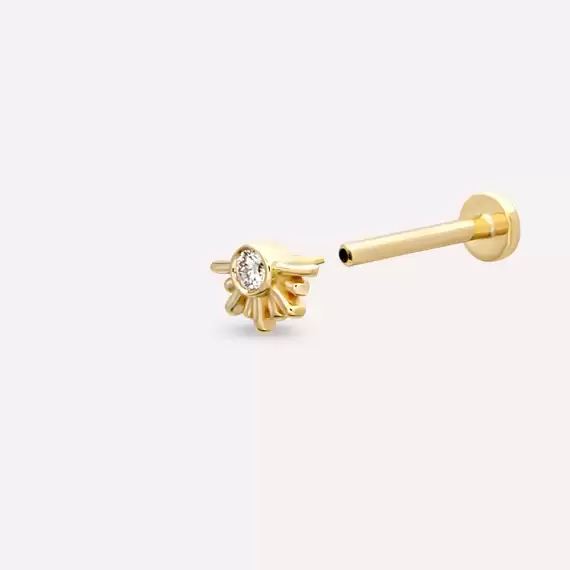 Lumos Pırlanta Taşlı Sarı Altın Piercing - 5