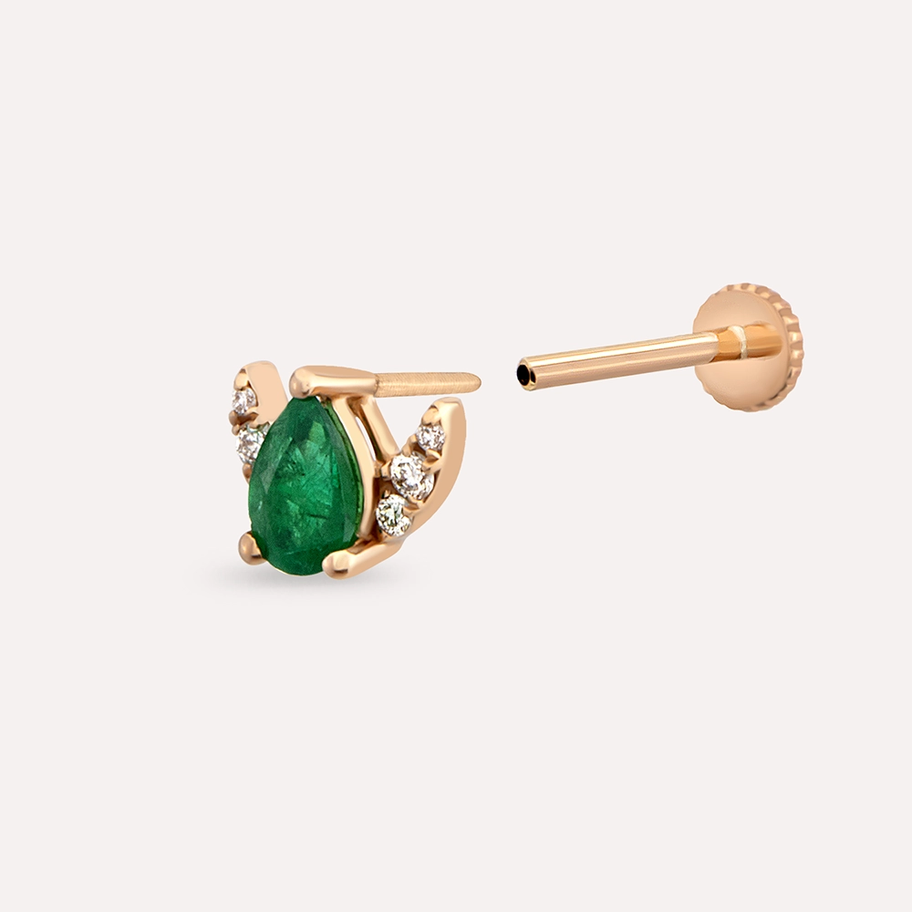 Lunar 0.25 CT Zümrüt ve Pırlanta Taşlı Rose Altın Piercing - 3