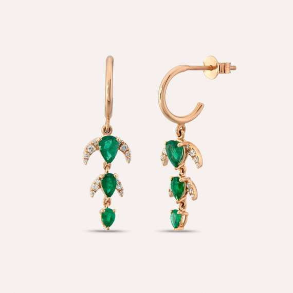 Lunar 1.52 CT Emerald and Diamond Rose Gold Earring - 1