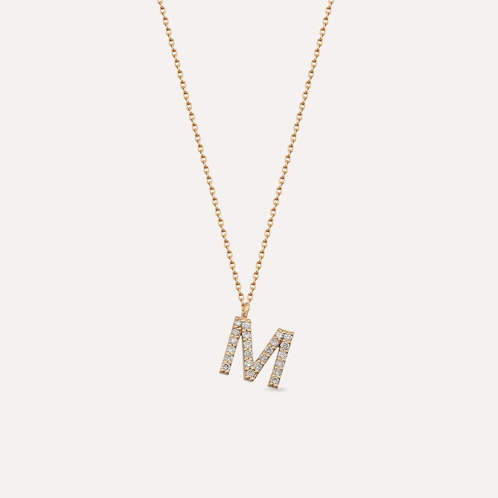 M Letter 0.15 CT Diamond Rose Gold Necklace - 1