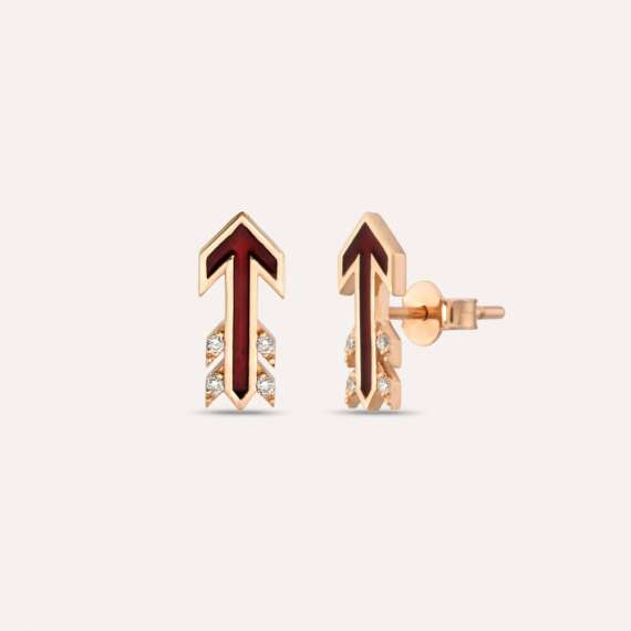 Malin Arrow 0.06 CT Diamond and Burgundy Enamel Earring - 1