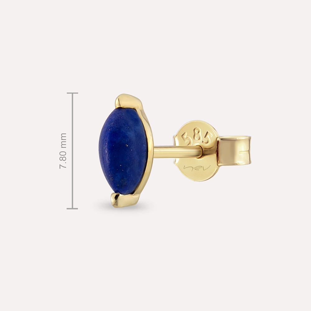 Markiz Kesim Lapis Taşlı Sarı Altın Tek Küpe - 3