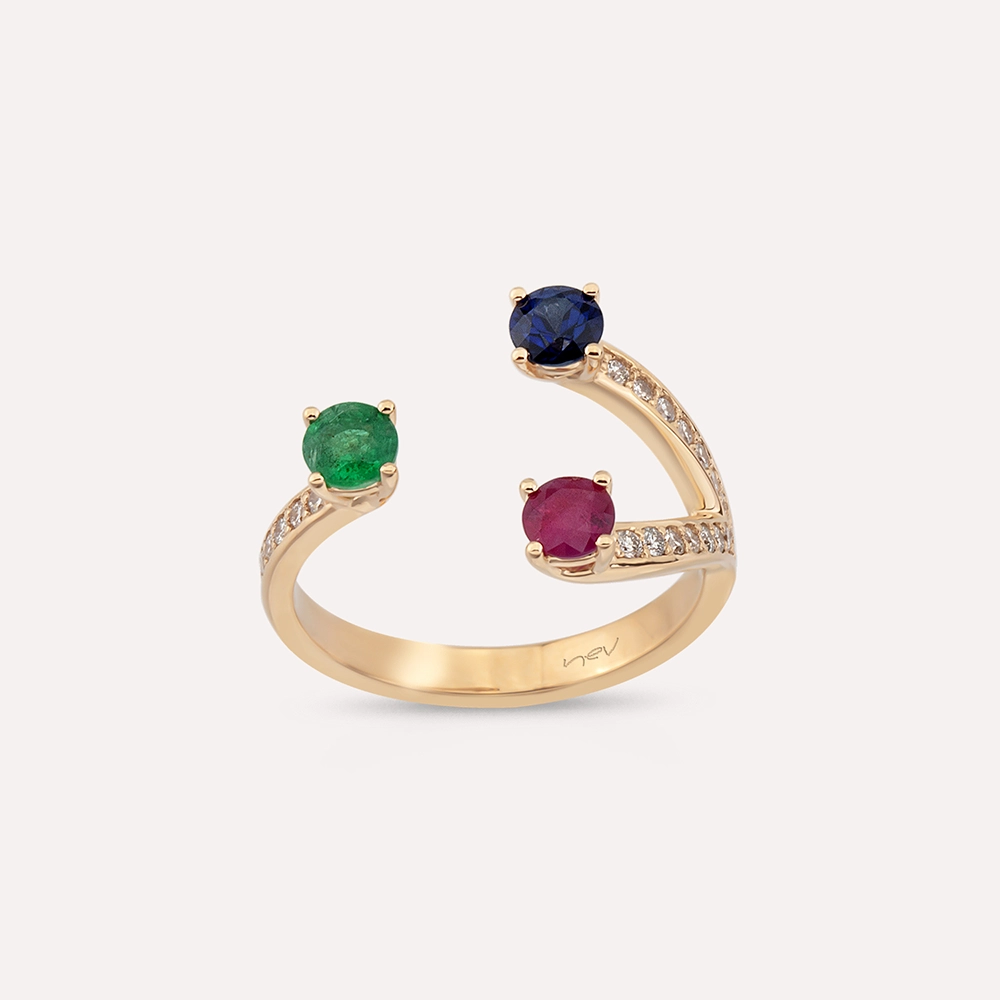 Marla 1.10 CT Diamond and Precious Gemstones Rose Gold Ring - 1
