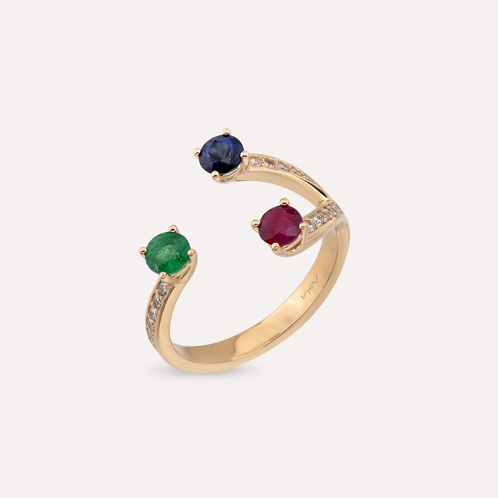 Marla 1.10 CT Diamond and Precious Gemstones Rose Gold Ring - 3