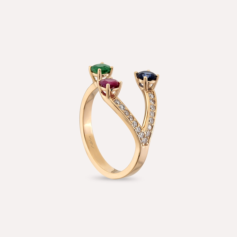Marla 1.10 CT Diamond and Precious Gemstones Rose Gold Ring - 4