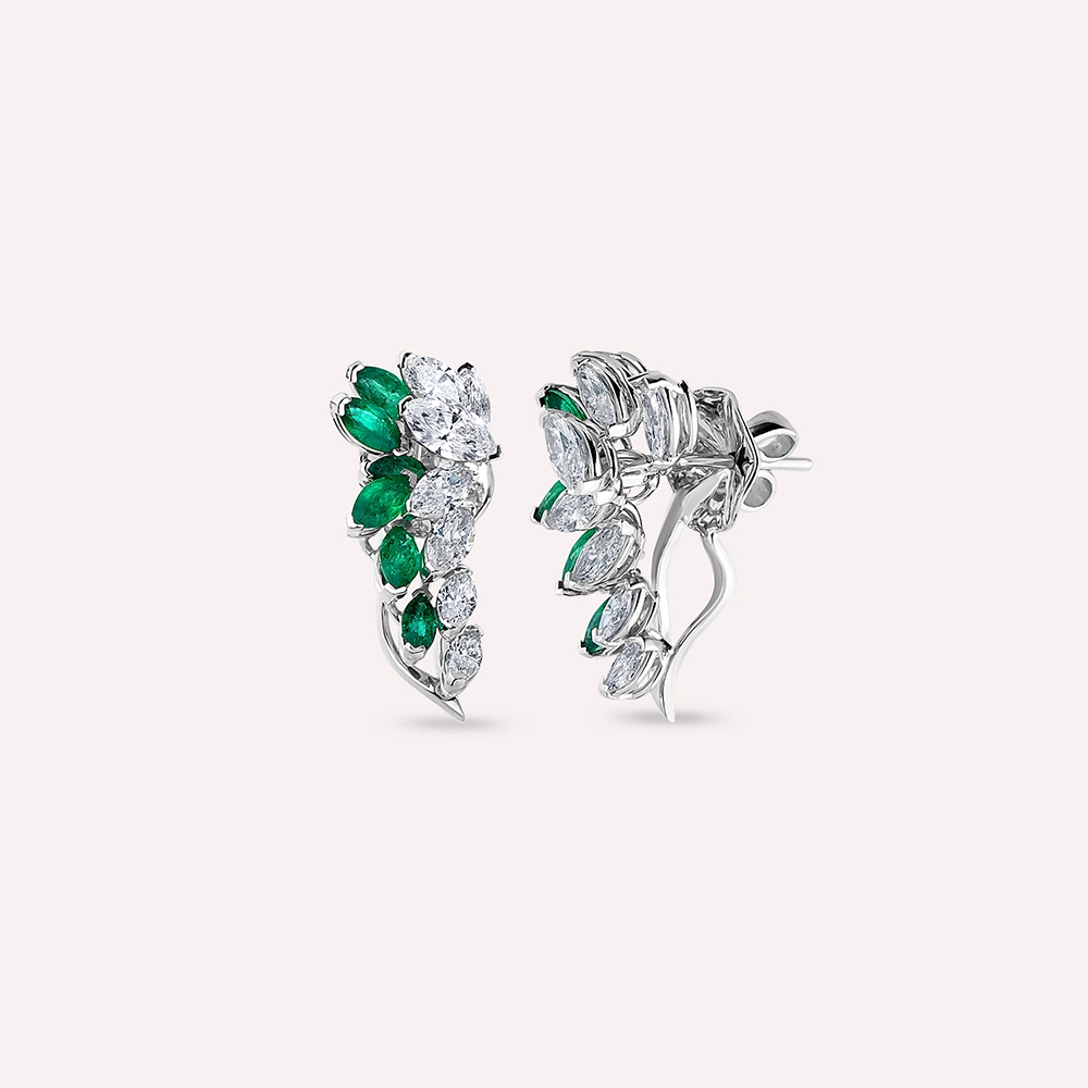 Maze 4.95 CT Marquise Cut Emerald and Diamond White Gold Earring - 1