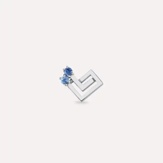 Labyrinth Blue Sapphire White Gold Single Earring - 3