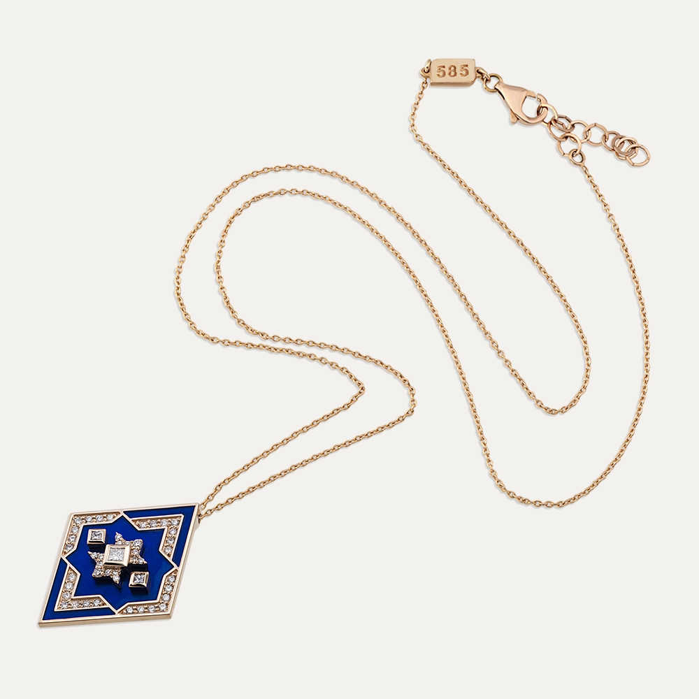 Megrez 0.32 CT Diamond and Navy Blue Enamel Pendant - 5