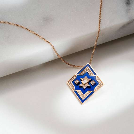 Megrez 0.32 CT Diamond and Navy Blue Enamel Pendant - 2