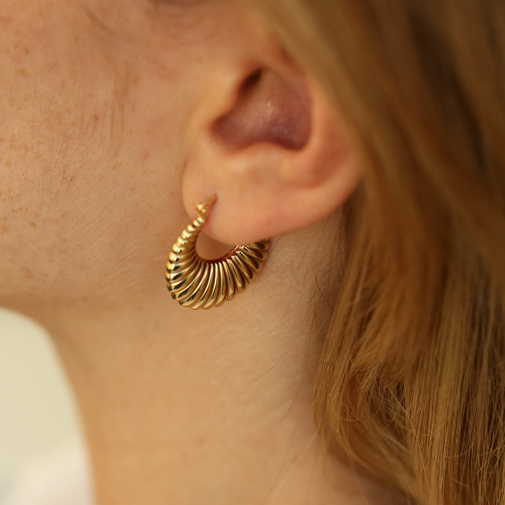 Midi Clam Yellow Gold Hoop Earring - 4