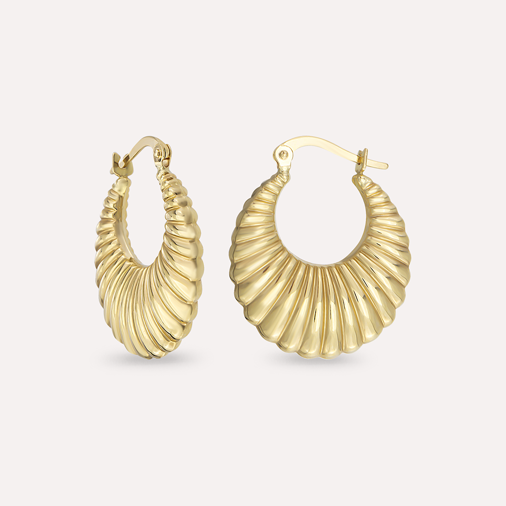 Midi Clam Yellow Gold Hoop Earring - 2